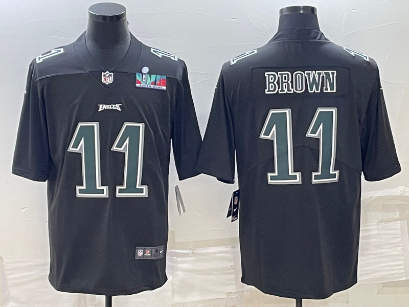 Men's Philadelphia Eagles #11 A.J. Brown Black Green Super Bowl LVII Patch Vapor Untouchable Limited Stitched Jersey Men's Philadelphia Eagles #11 A.J. Brown Black Green Super Bowl LVII Patch Vapor Untouchable Limited Stitched Jersey